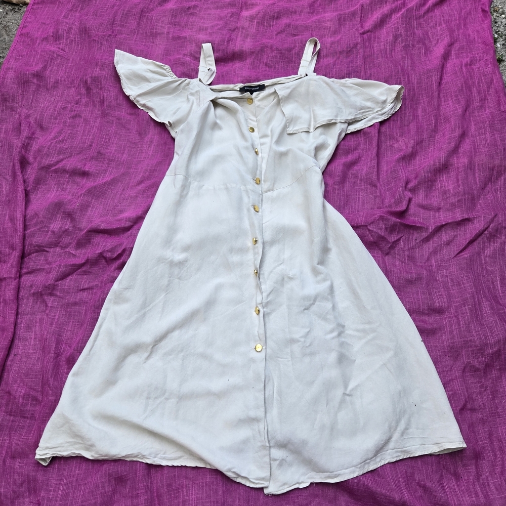 LINEN Ashley Stewart White Cold Shoulder Midi Dress - Picture 7 of 10